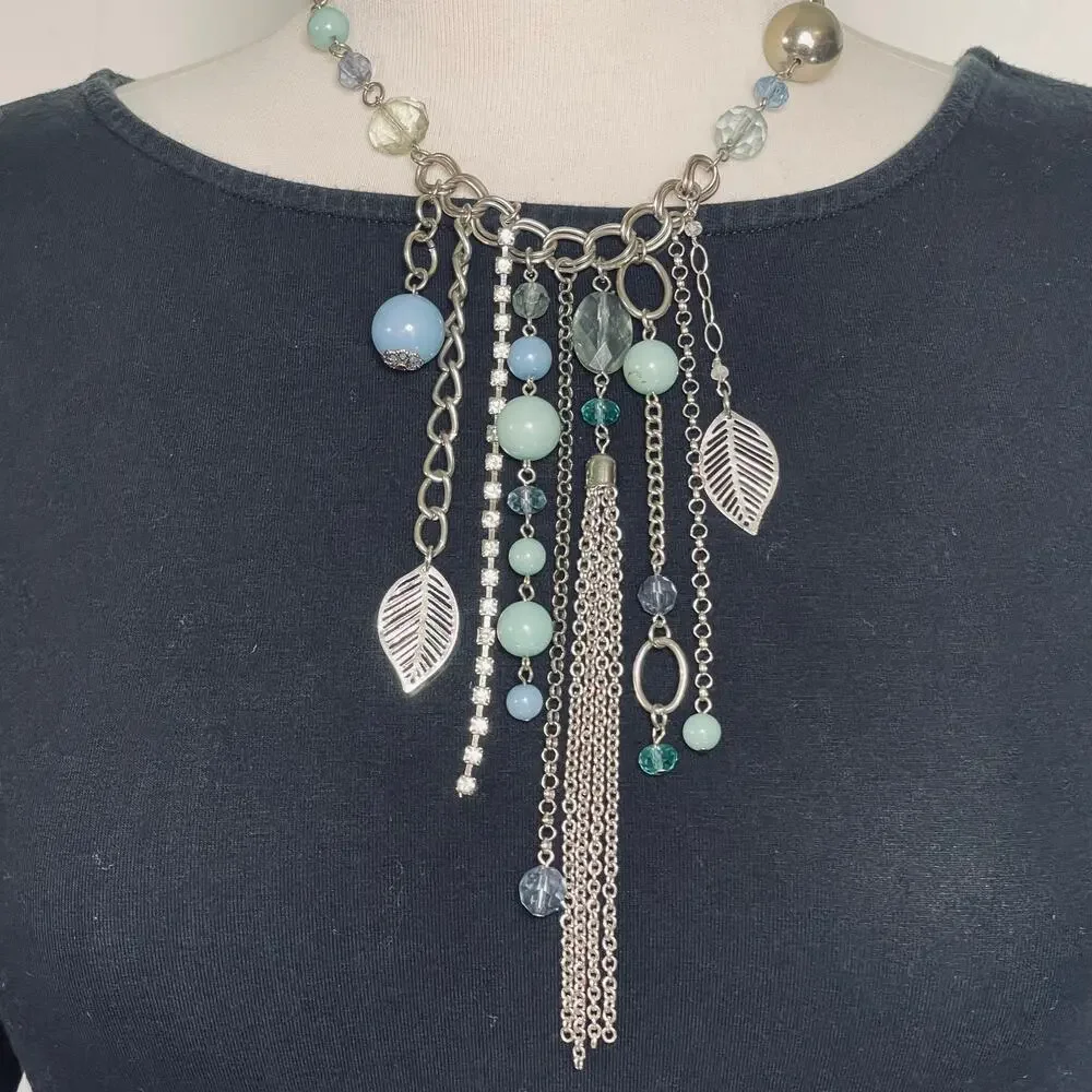 Women’s Boho Multi Media Silver Tone Necklace - Picture 2 of 3